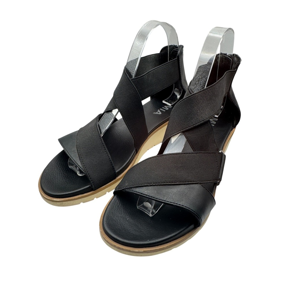 MIA Womens Kimmi Strappy Wedge Sandals Size 7 Black Casual Summer